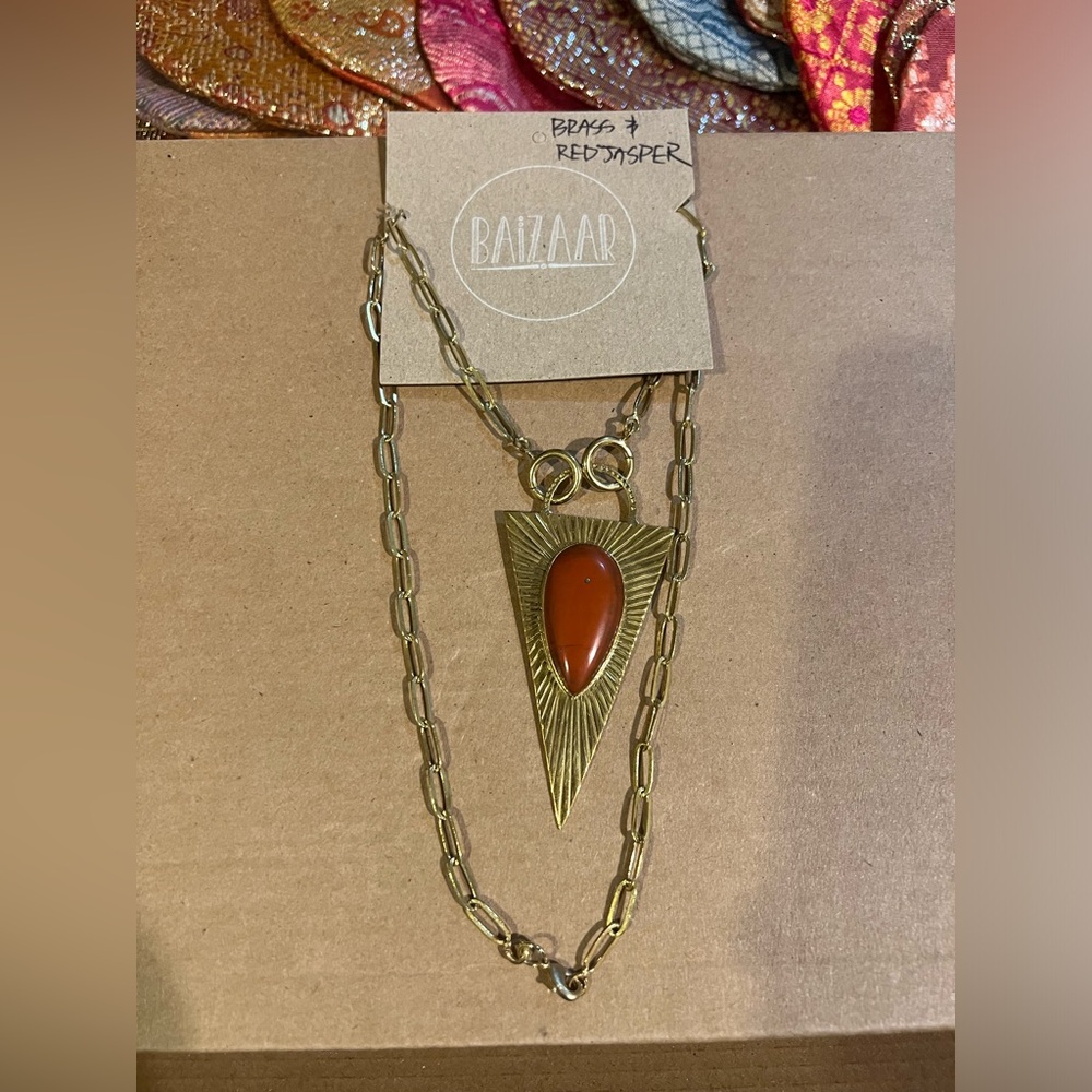 Gold Plated Brass and Jasper Necklace